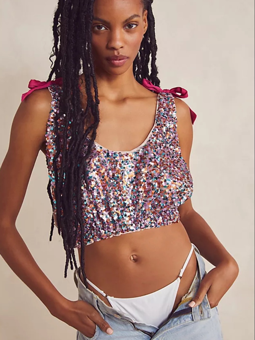 Free People Big Night Sequin Crop Top Size Small